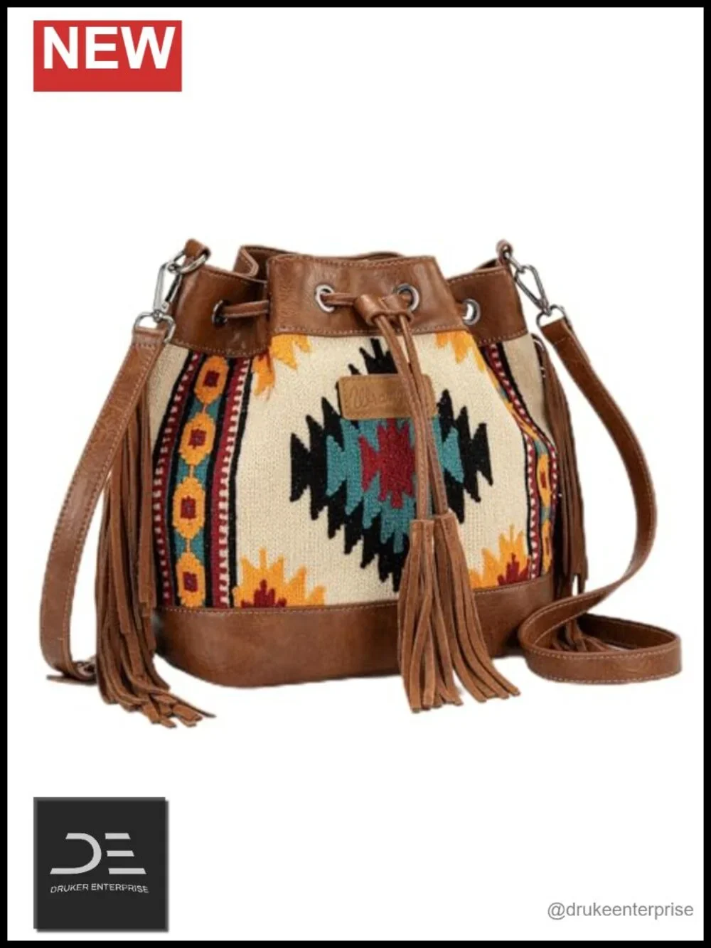 Woven Boho Bucket Purse Crossbody Tapestry Hobo Handbag Faux Leather Western